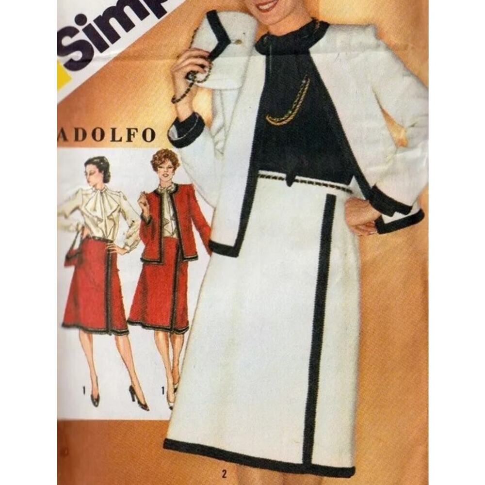 Simplicity 5193 Adolfo Pattern Skirt Top Bag Jacket 14 Miss Uncut Slim Fit Lined